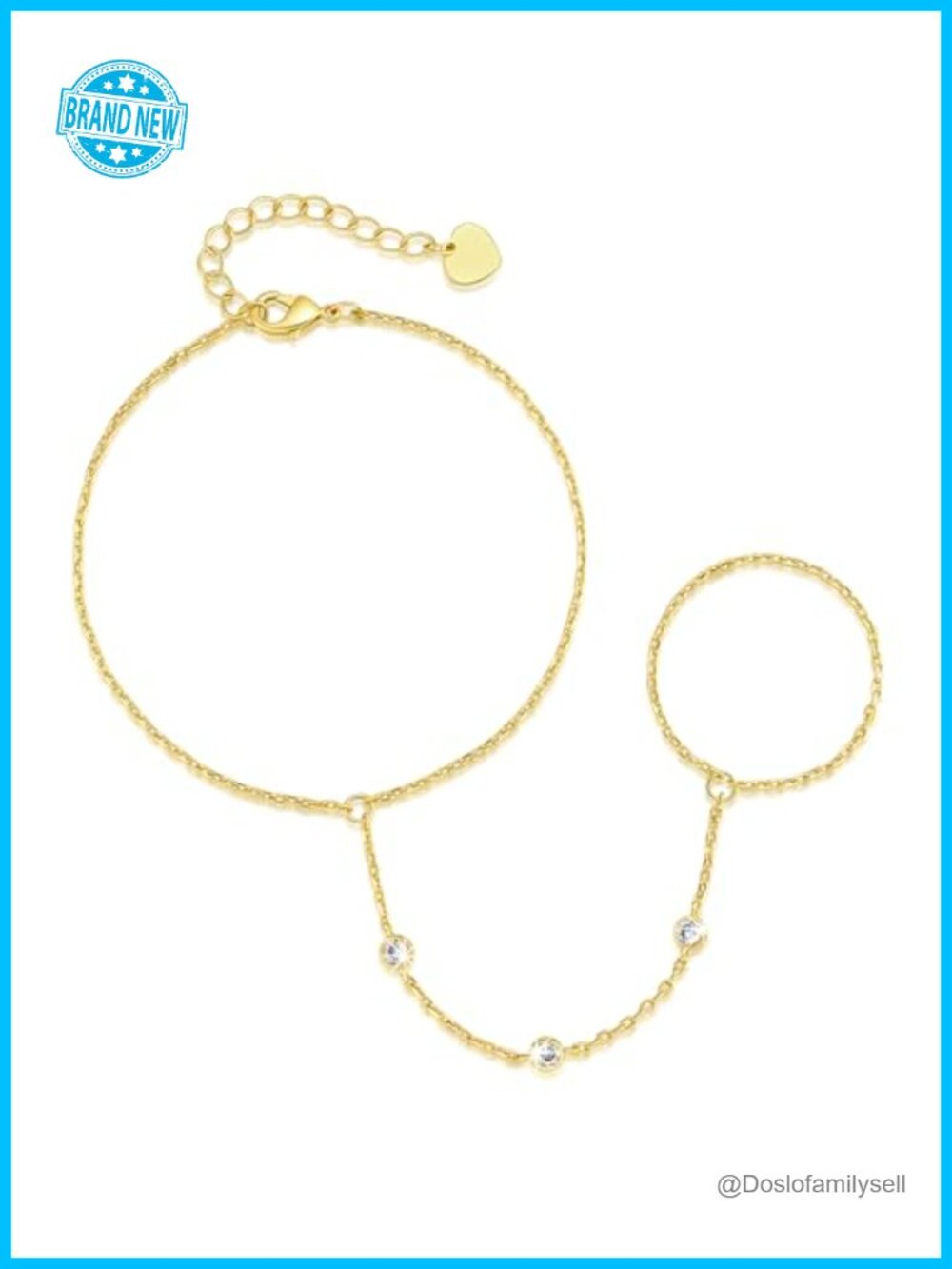 14K Gold Bracelet Hand Chain with Cubic Zirconia Extender